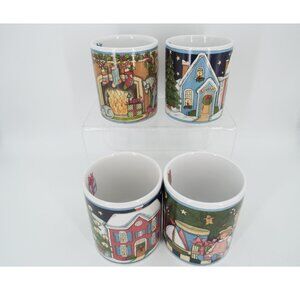 Vintage Susan Winget Ceramic Christmas Mugs Set of 4